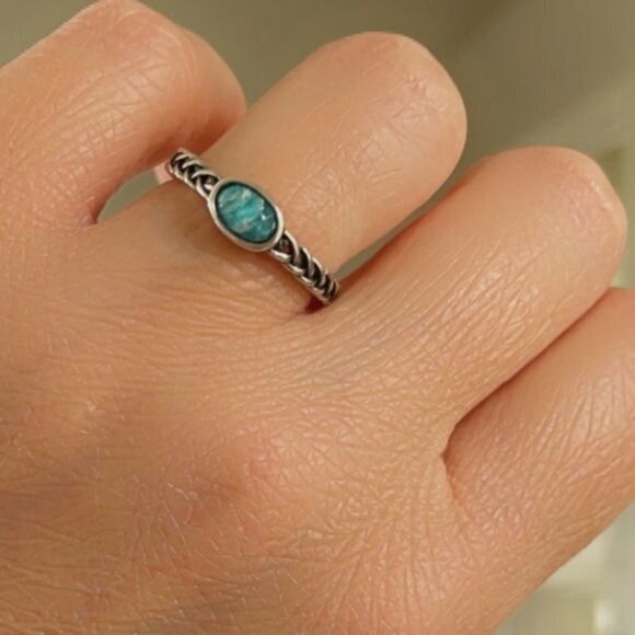 Sterling Silver Blue Gemstone Ring Boho Style - Picture 6 of 14